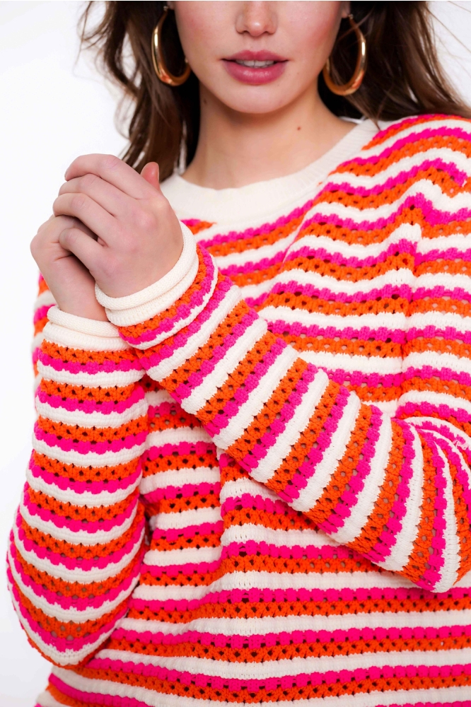 AJOUR TRUI MET HORIZONTALE STREPEN 54041 23 Orange/Fuchsia/Off-White